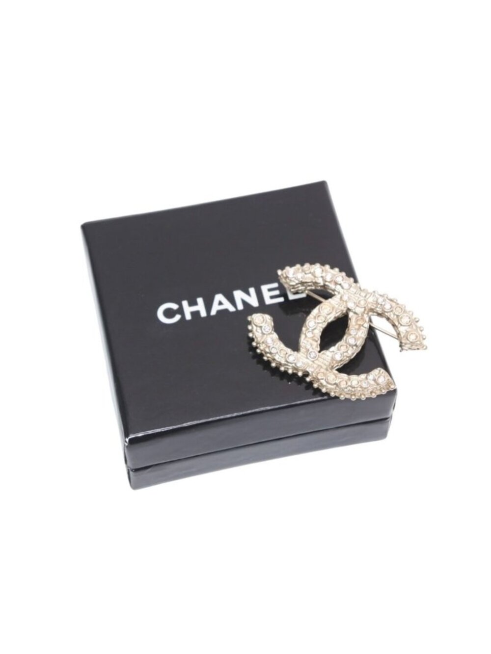 Chanel Costume Line CC Logo Brooch Gold Rhinestone